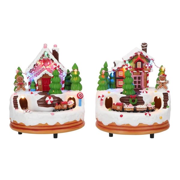 ΣΠΙΤΙ ΖΑΧΑΡΩΤΟ 2/ass Gingerbread ΜΕ ΧΙΟΝΙ LED animated Battery Order 16,5x16,5x20,5cm