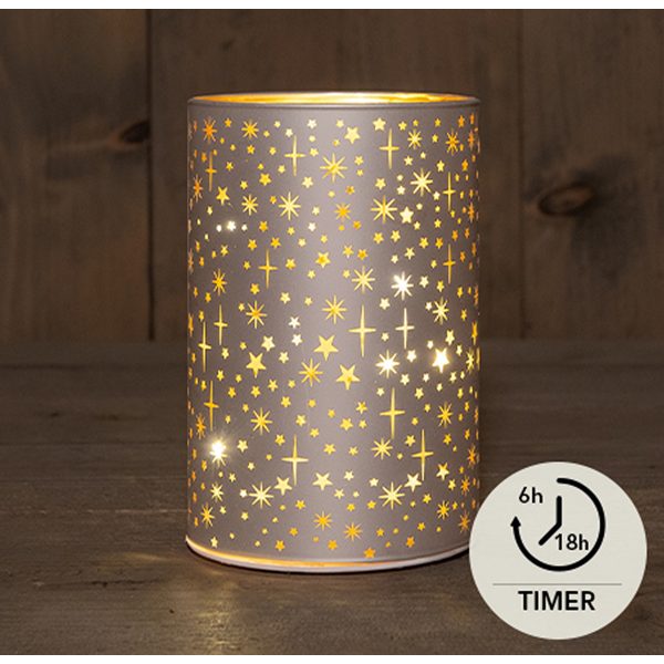 ΚΗΡΟΠΗΓΙΟ ΚΥΛΙΝΔΡΙΚΟ ΓΥΑΛΙΝΟ ΣΑΜΠΑΝΙ ΜΑΤ ΜΕ ΧΡΥΣΑ ΕΣΩΤΕΡΙΚΑ ΑΣΤΕΡΙΑ 10Χ15CM 8LED ΘΕΡΜΟ ΛΕΥΚΟ 3XAA ON/OFF/TIMER 6H ΜΠΑΤΑΡΙΑΣ