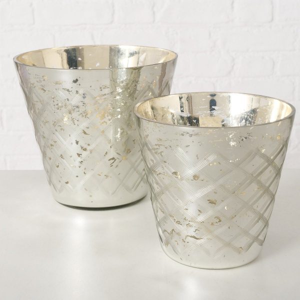 ΚΗΡΟΠΗΓΙΟ Set/2 Doren H12-15cm D12-16cm  ΧΡΥΣΟ/ΑΣΗΜΙ ΓΥΑΛΙ