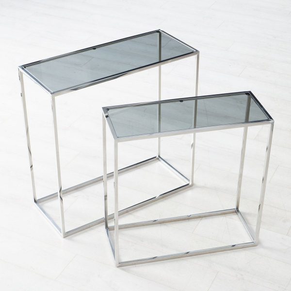 ΚΟΝΣΟΛΑ Set/2 Salsa 70Χ28Χ70,50cm  80Χ33Χ80,50cm ANOΞΕΙΔΩΤΟ ΑΤΣΑΛΙ ΑΣΗΜΙ ΜΕ ΓΚΡΙ ΓΥΑΛΙ