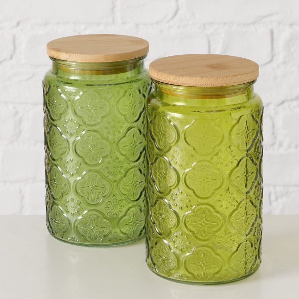 ΔΟΧΕΙΟ 2/ass ΑΠΟΘΗΚΕΥΣΗΣ Imola 500ml H18cm D10cm ΓΥΑΛΙ ΠΡΑΣΙΝΟ Bamboo ΚΑΠΑΚΙ