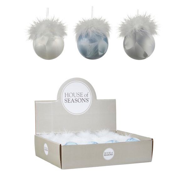 ΜΠΑΛΑ 3/ass ΜΕ ΠΟΥΠΟΥΛΟ Bauble ΑΣΗΜΙ ΛΕΥΚΟ ΜΠΛΕ D8cm ΓΥΑΛΙ  ΓΥΑΛΙ