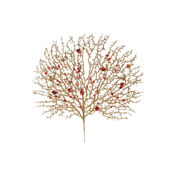 ΚΟΡΑΛΙ ΚΛΑΔΙ ΧΡΥΣΟ ΜΕ GLITTER ΚΟΚΚΙΝΟ ΠΛΙΣΕ ΛΟΥΛΟΥΔΙ 58cm