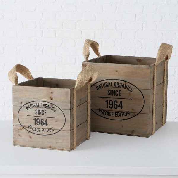 ΚΟΥΤΙ ΞΥΛΙΝΟ Set/2 ΧΕΡΟΥΛΙΑ ΤΕΤΡΑΓΩΝΟ Vinta  H30-38cm,  ΦΥΣΙΚΟ