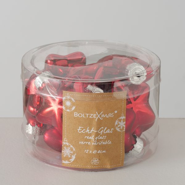 ΑΣΤΕΡΙ ΣΤΟΛΙΔΙ ΧΡΙΣΤΟΥΓ ΣΚ.ΚΟΚΚΙΝΟ ΣΥΣΚΕΥΑΣΙΑ 12ΤΜΧ   D4cm, ΓΥΑΛΙ