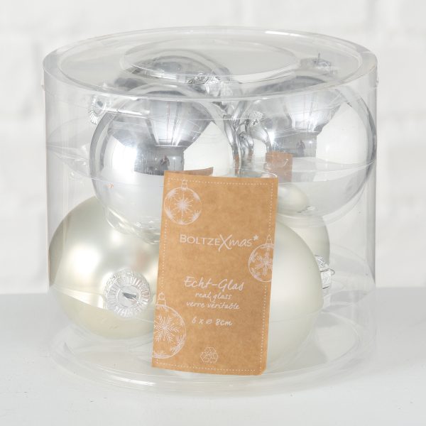 ΜΠΑΛΕΣ 6τμχ ΧΡΙΣΤΟΥΓ ΑΣΗΜΙ ΣΥΣΚΕΥΑΣΙΑ Ball, D8cm ΓΥΑΛΙ