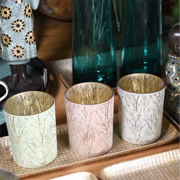 ΚΗΡΟΠΗΓΙΟ 3/ASS ΜΕ ΔΕΝΤΡΑ  Astano, D10cm H13cm ΓΚΡΙ/ΡΟΖ/ΠΡΑΣΙΝΟ ΓΥΑΛΙ