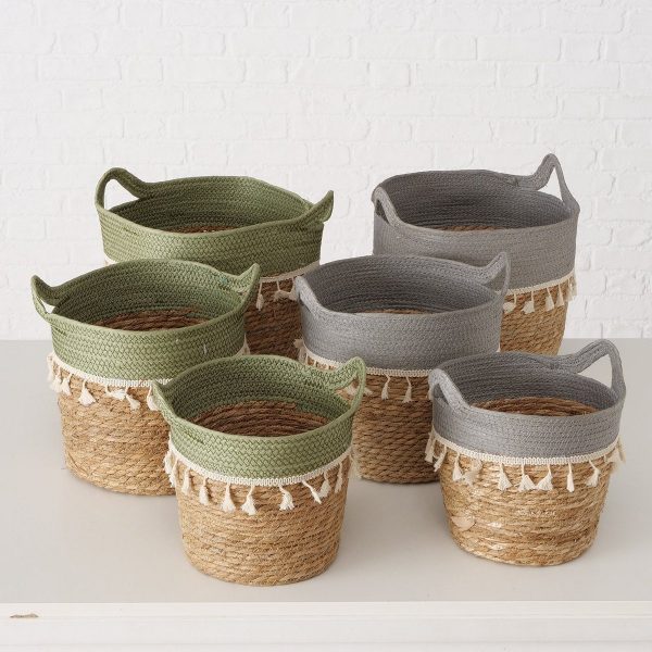 ΚΑΛΑΘΙ 2/ass Set/3 ΨΑΘΙΝΟ Polmaro  ΦΥΣΙΚΟ seagrass ΓΚΡΙ ΠΡΑΣΙΝΟ ΦΟΥΝΤΕΣ H25/31/35cm  D24/30/32cm
