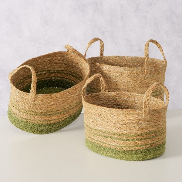 ΚΑΛΑΘΙ Set/3 Agostina  ME ΧΕΡΟΥΛΙ  30Χ20Χ26cm, 33Χ23Χ19cm, 36Χ26Χ22cm ΠΡΑΣΙΝΟ ΦΥΣΙΚΟ Seagrass