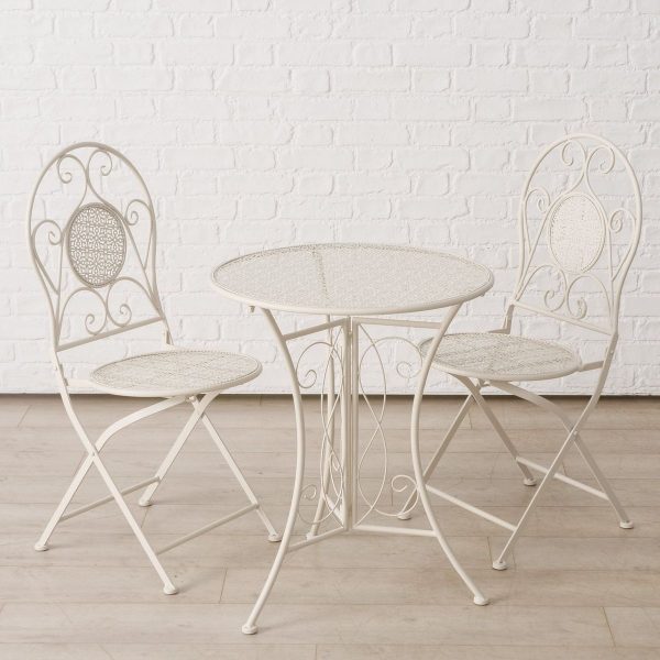 ΣΕΤ ΚΗΠΟΥ Marisa Set/3 ΛΕΥΚΟ, ΚΑΡΕΚΛΕΣx2 43x44x94cm, ΤΡΑΠΕΖΙ H72cm D60cm ΜΕΤΑΛΛΟ