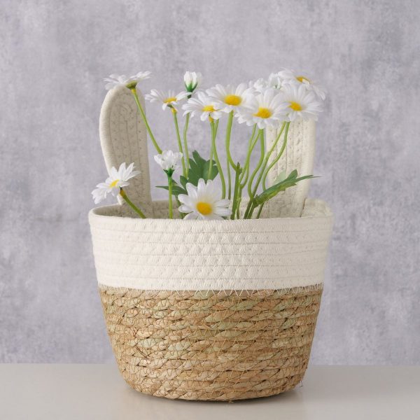 ΚΑΛΑΘΙ ΛΑΓΟΣ Nila ΚΡΕΜ Round, H27cm D20cm, Cotton, Polyester, Seagrass