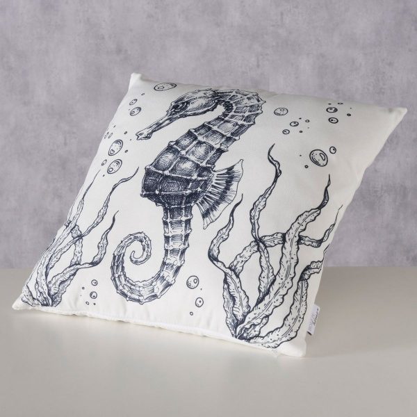 ΜΑΞΙΛΑΡΙ ΣΧΕΔΙΟ ΙΠΠΟΚΑΜΠΟΣ Sea ΑΣΠΡΟ ΜΑΥΡΟ 45Χ45Χ12cm Polyester