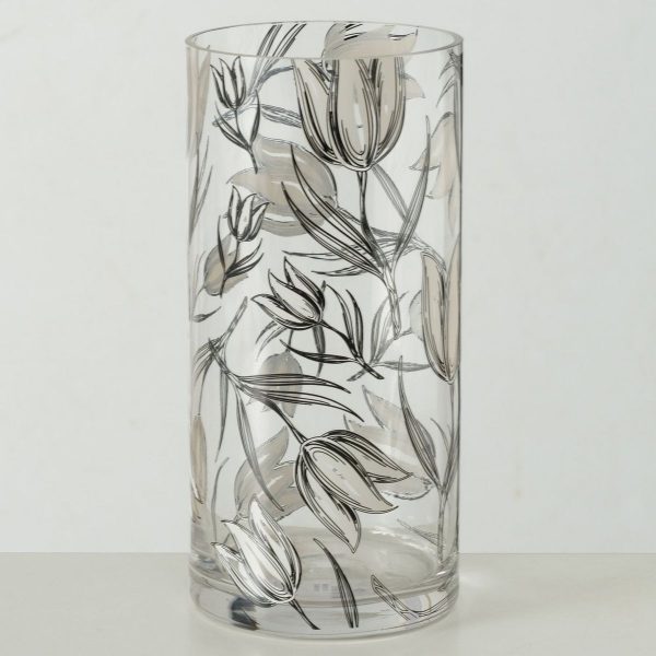 ΒΑΖΟ Carina, H25cm, D12cm ΔΙΑΦΑΝΕΣ ΓΥΑΛΙ, ΜΑΥΡΟ Floral