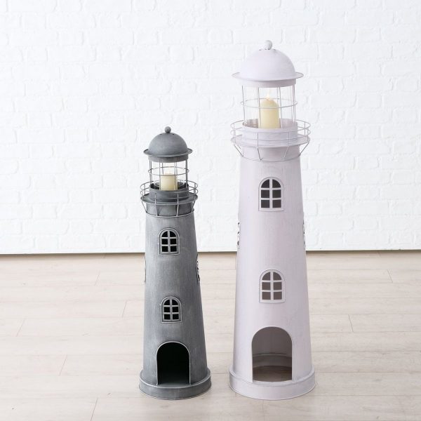 ΦΑΡΟΣ Set/2 Sylt ΓΚΡΙ ΛΕΥΚΟ H90/117cm, D25/30cm ΜΕΤΑΛΛΟ ΓΥΑΛΙ