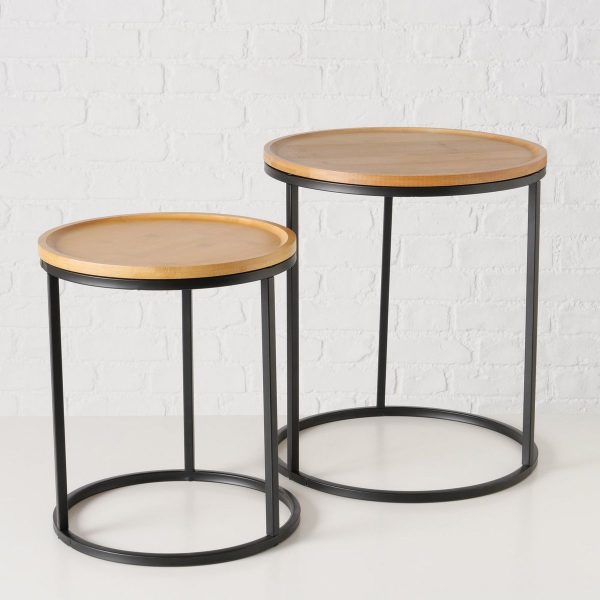 ΤΡΑΠΕΖΙ Set/2 ΒΟΗΘΗΤΙΚΟ Borino  H39-46cm, D33/40cm, Bamboo, ΜΕΤΑΛΛΟ