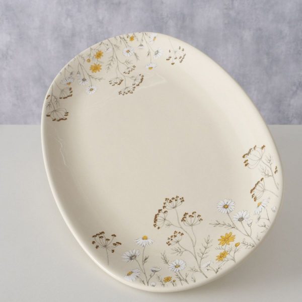 ΠΙΑΤΕΛΑ ΣΧΕΔΙΟ Meadow, ΟΒΑΛ ΕΚΡΟΥ 29Χ18Χ3cm, Floral, ΚΕΡΑΜΙΚΟ