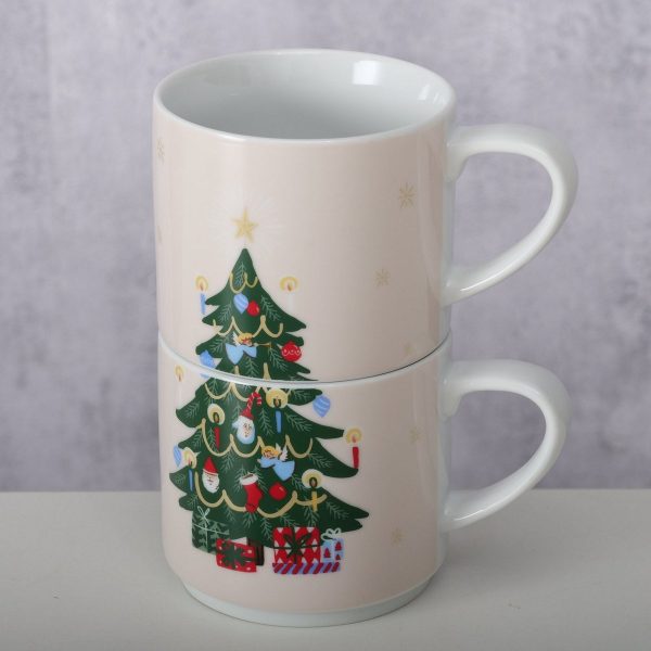 ΚΟΥΠΑ Hanna 340ml ΡΟΖ ΜΕ ΠΡΑΣΙΝΟ ΔΕΝΤΡΟ ΣΕ ΣΥΣΚΕΥΑΣΙΑ 2τμχ 13x9x8,5cm  ΠΟΡΣΕΛΑΝΗ Dishwasher proof