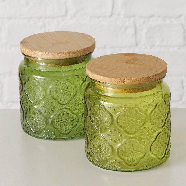 ΔΟΧΕΙΟ 2/ass ΑΠΟΘΗΚΕΥΣΗΣ Imola 500ml H11cm D10cm ΓΥΑΛΙ ΠΡΑΣΙΝΟ Bamboo ΚΑΠΑΚΙ