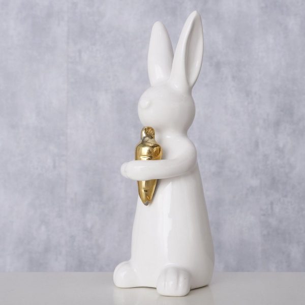 ΛΑΓΟΣ ΦΙΓΟΥΡΑ ΜΕ ΧΡΥΣΟ ΚΑΡΟΤΟ Hopsi 5Χ5Χ15cm ΛΕΥΚΟ ΚΕΡΑΜΙΚΟ