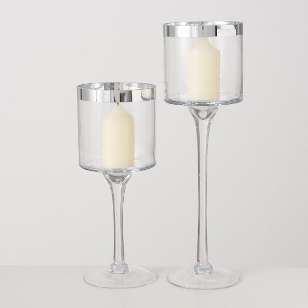 ΚΗΡΟΠΗΓΙΟ  Set/2 Arosa ΓΥΑΛΙ ΔΙΑΦΑΝΕΣ ΡΙΓΑ ΑΣΗΜΙ H30/40cm D12cm