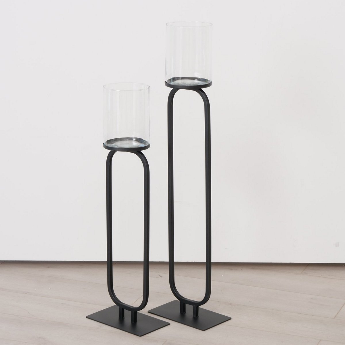 ΚΗΡΟΠΗΓΙΟ Set/2 osaka ΓΥΑΛΙ ΣΕ ΜΕΤΑΛΛΙΚΗ ΜΑΥΡΗ ΒΑΣΗ 25X15X79cm 25x15x99cm