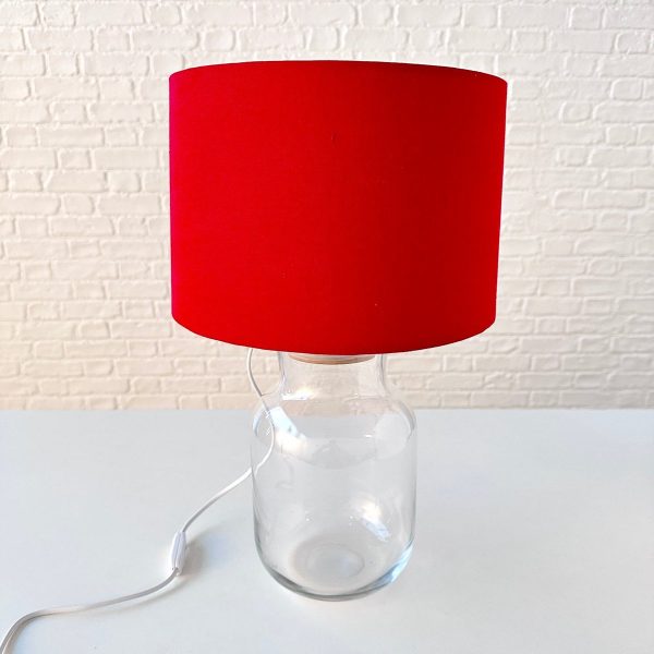 ΛΑΜΠΑ ΕΠΙΤΡΑΠΕΖΙΑ Belly, ΚΟΚΚΙΝΟ ΚΑΠΕΛΟ ΒΑΣΗ ΔΙΑΦΑΝΕΣ ΓΥΑΛΙ H51cm, D30cm