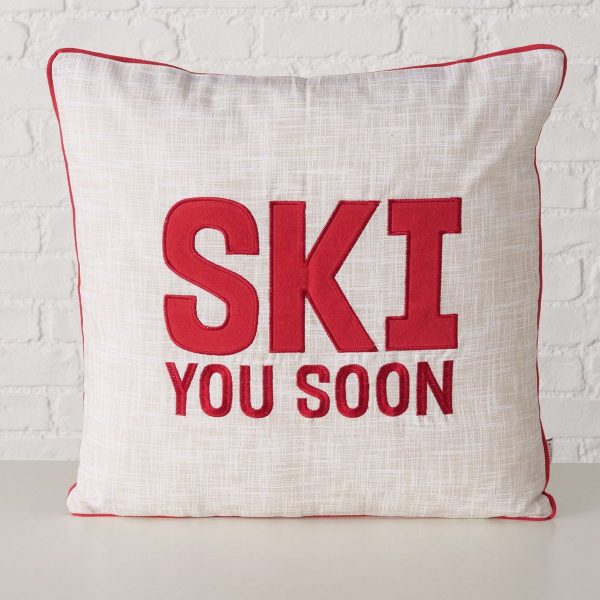 ΜΑΞΙΛΑΡΙ Ski ΕΚΡΟΥ ΚΟΚΚΙΝΟ 45Χ45Χ8cm Cotton