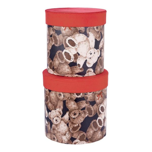 ΚΟΥΤΙ Set/2 ΚΥΛΙΝΔΡΙΚΟ ΚΟΚΚΙΝΟ ΒΕΛΟΥΔΟ ΜΕ ΚΑΦΕ ΑΡΚΟΥΔΑΚΙΑ  D23-H25cm D25-H26cm