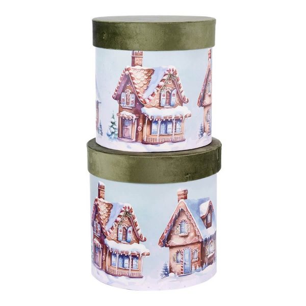 ΚΟΥΤΙ Set/2 ΚΥΛΙΝΔΡΙΚΟ ΠΡΑΣΙΝΟ ΒΕΛΟΥΔΟ ΓΑΛΑΖΙΟ ΜΕ ΜΕ ΣΠΙΤΙΑ D23-H25cm D25-H26cm