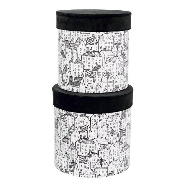 ΚΟΥΤΙ Set/2  ΚΥΛΙΝΔΡΙΚΟ ΜΑΥΡΟ ΒΕΛΟΥΔΟ ΛΕΥΚΟ ΜΕ ΣΠΙΤΑΚΙΑ  D23-H25cm D25-H26cm