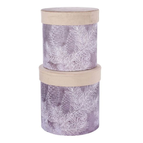 ΚΟΥΤΙ Set/2  ΚΥΛΙΝΔΡΙΚΟ ΜΠΕΖ  ΒΕΛΟΥΔΟ ΓΚΡΙ ΚΟΥΚΟΥΝΑΡΙΑ D23-H25cm D25-H26cm