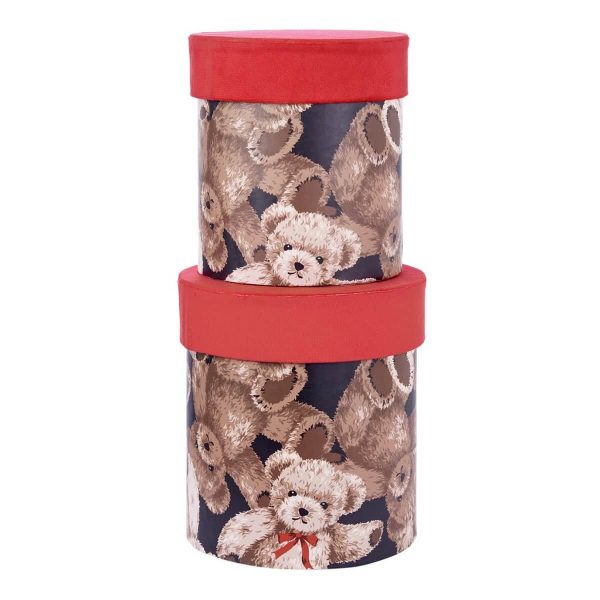 ΚΟΥΤΙ Set/2 ΚΥΛΙΝΔΡΙΚΟ ΚΟΚΚΙΝΟ BEΛΟΥΔΟ ΜΕ ΚΑΦΕ ΑΡΚΟΥΔΑΚΙΑ  D16-Η19cm,  D18,5-H21cm