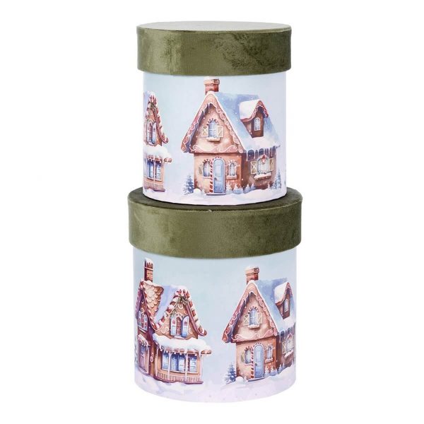 ΚΟΥΤΙ Set/2 ΚΥΛΙΝΔΡΙΚΟ ΠΡΑΣΙΝΟ ΒΕΛΟΥΔΟ  ΓΑΛΑΖΙΟ ΜΕ ΜΕ ΣΠΙΤΙΑ  D16-Η19cm,  D18,5-H21cm