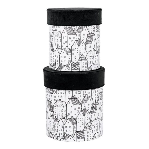 ΚΟΥΤΙ Set/2  ΚΥΛΙΝΔΡΙΚΟ ΜΑΥΡΟ ΒΕΛΟΥΔΟ ΛΕΥΚΟ ΜΕ ΣΠΙΤΑΚΙΑ  D16-Η19cm,  D18,5-H21cm