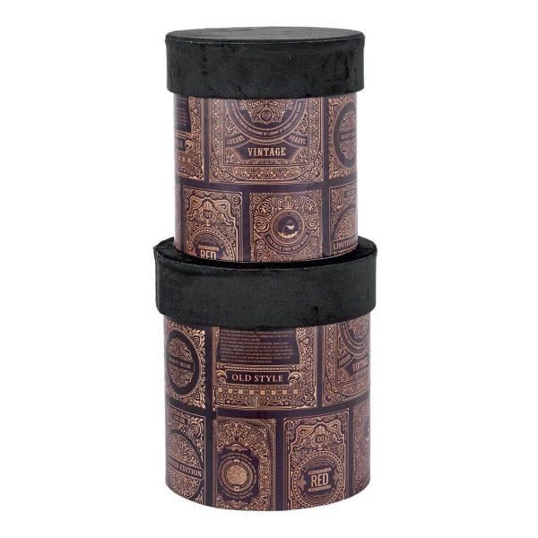 ΚΟΥΤΙ Set/2  ΚΥΛΙΝΔΡΙΚΟ ΜΑΥΡΟ ΒΕΛΟΥΔΟ ΚΑΦΕ ΣΧΗΜΑΤΑ D16-Η19cm,  D18,5-H21cm