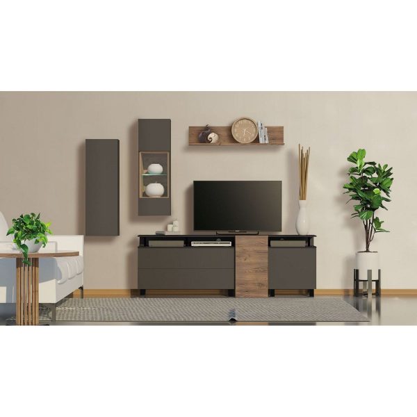 ΣΥΝΘΕΣΗ ZURICH ΣΕΤ/3 ΑΝΘΡΑΚΙ/ΓΚΡΙ, ΣΤΟΡΑΚΙ ΞΥΛΟ ΚΑΦΕ ΜΕ ΦΩΤΙΣΜΟ (ΕΠΙΠΛΟ TV, ΡΑΦΙ,  ΕΠΙΤΟΙΧΙΟ ΝΤΟΥΛΑΠΙ) 220/200/46cm ΜΕΛΑΜΙΝΗ (ΠΕΡΙΛΑΜΒΑΝΕΤΑΙ ΟΔΗΓΟΣ ΣΥΝΑΡΜΟΛΟΓΗΣΗΣ)