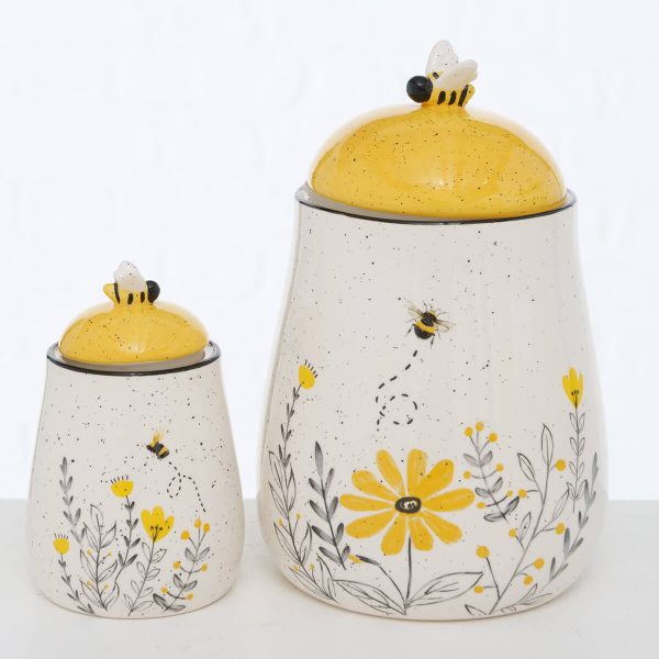 ΔΟΧΕΙΟ ΑΠΟΘΗΚ Set/2 ΣΧΕΔΙΟ ΜΕΛΙΣΣΑ Bieni H13-20cm D8-14cm ΛΕΥΚΟ/ΚΙΤΡΙΝΟ ΚΕΡΑΜΙΚΟ Dishwasher safe