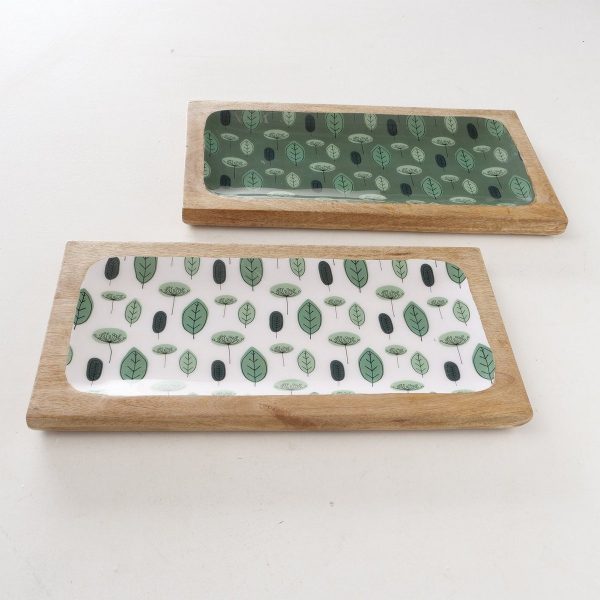 ΔΙΣΚΟΣ 2/ass ΣΧΕΔΙΟ ΦΥΛΛΑ ΠΡΑΣΙΝΟ ΛΕΥΚΟ Levina 38x20x3cm ΞΥΛΟ ΦΥΣΙΚΟ Mango