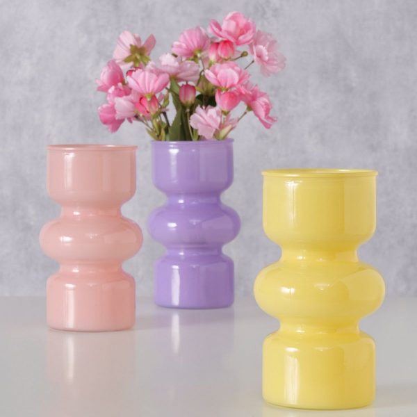 ΒΑΖΟ 3/ass Maika ΜΩΒ ΡΟΖ ΚΙΤΡΙΝΟ H18cm D10cm  ΓΥΑΛΙ lacquered, Milky