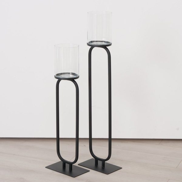 ΚΗΡΟΠΗΓΙΟ Set/2 osaka ΓΥΑΛΙ ΣΕ ΜΕΤΑΛΛΙΚΗ ΜΑΥΡΗ ΒΑΣΗ 25X15X79cm 25x15x99cm