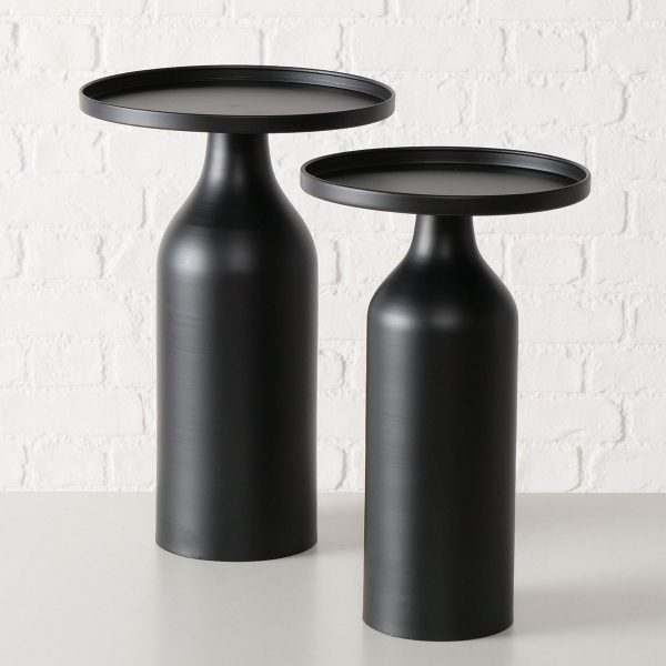 ΤΡΑΠΕΖΙ ΒΟΗΘΗΤΙΚΟ Set/2 Oprah ΜΑΥΡΟ ΜΕΤΑΛΛΟ H45,5-49,5 cm, D28-33 cm