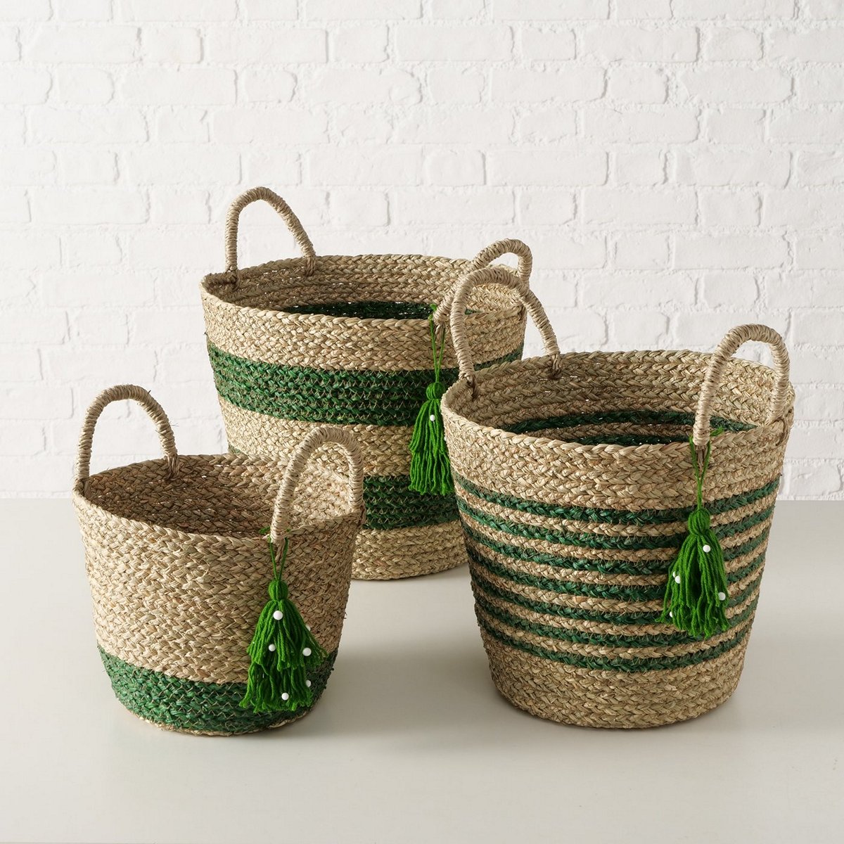 ΚΑΛΑΘΙ Set/3 Anissa ΠΛΕΚΤΟ ΦΥΣΙΚΟ ΠΡΑΣΙΝΟ 29X25X27cm 25x31x36cm 40x35x38cm Seagrass