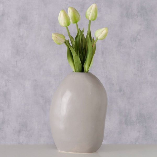 ΒΑΖΟ ΚΕΡΑΜΙΚΟ Piedra H 26cm,W12cm,L 19,5cm ΑΝΟΙΧΤΟ ΓΚΡΙ ΑΚΑΝΟΝΙΣΤΟ ΣΧΗΜΑ