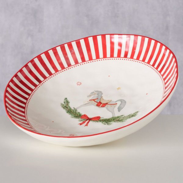 ΣΑΛΑΤΙΕΡΑ ΡΙΓΕ Cavallo D 33cm,H 7,50cm  ΚΟΚΚΙΝΟ ΛΕΥΚΟ ΣΧΕΔΙΟ ΣΤΕΦΑΝΙ ΑΛΟΓΟ ΤΡΕΝΟ NEW BONE