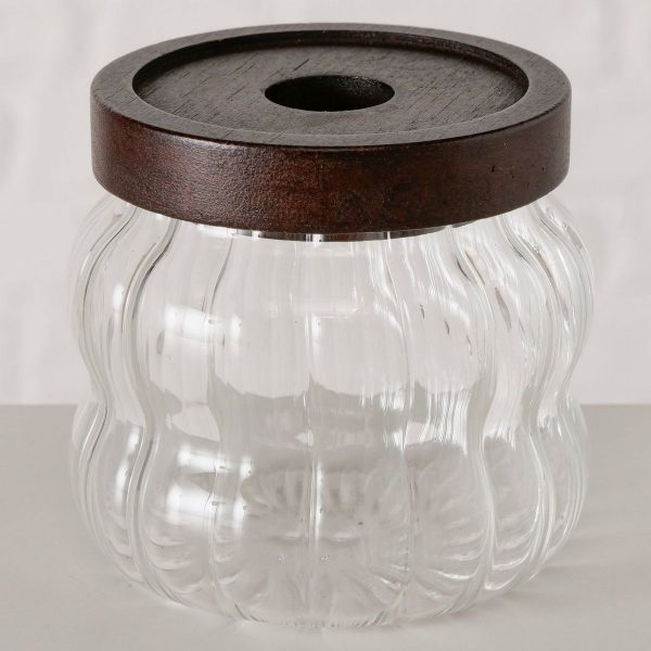 ΔΟΧΕΙΟ ΑΠΟΘΗΚΕΥΣΗΣ Yario H 9cm,D 9,30cm ΓΥΑΛΙΝΟ ΔΙΑΦΑΝΟ ΚΑΦΕ ΚΑΠΑΚΙ ΑΕΡΟΣΤΕΓΕΣ  bamboo