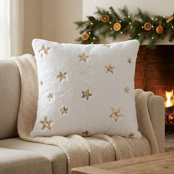 ΜΑΞΙΛΑΡΙ Sequin 45Χ45cm ΛΕΥΚΟ ΜΕ ΧΡΥΣΑ ΑΣΤΕΡΙΑ  ΜΕ ΦΕΡΜΟΥΑΡ