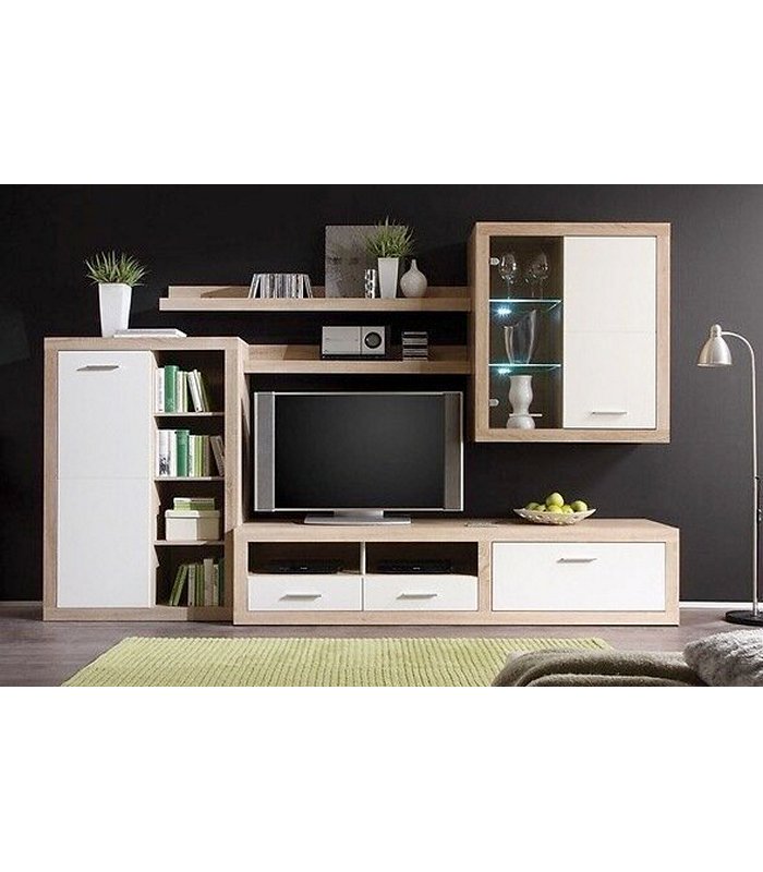 ΣΥΝΘΕΣΗ NICE ΣΕΤ/4 SONOMA OAK / ΛΕΥΚΟ ΜΕ ΦΩΤΙΣΜΟ (ΕΠΙΠΛΟ TV