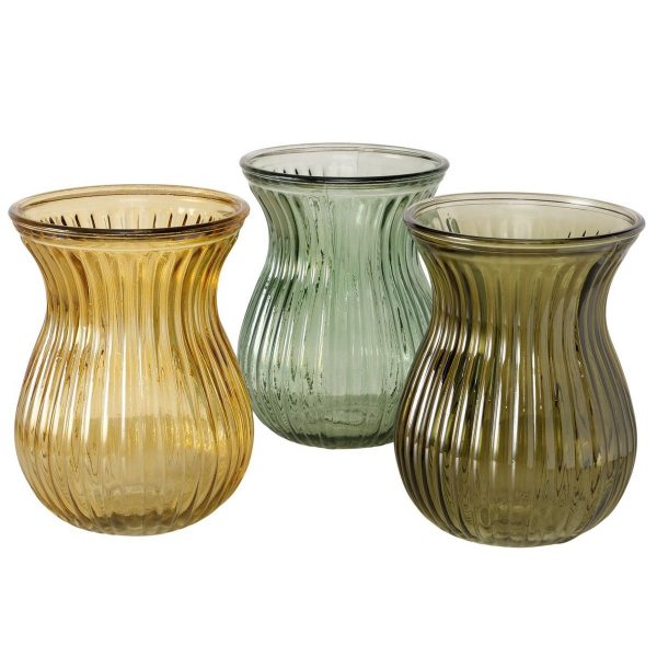 ΒΑΖΟ 3/ass Carla ΔΙΑΦΑΝΕΣ ΚΙΤΡΙΝΟ ΠΡΑΣΙΝΟ,ΧΑΚΙ H19cm  D14cm ΓΥΑΛΙ