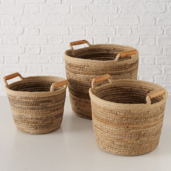 ΚΑΛΑΘΙ Set/3 Elowen ΦΥΣΙΚΟ ΠΛΕΚΤΟ H18/21/26cm, D24/26/29cm, Recycled wood, Cotton, Banana leaf