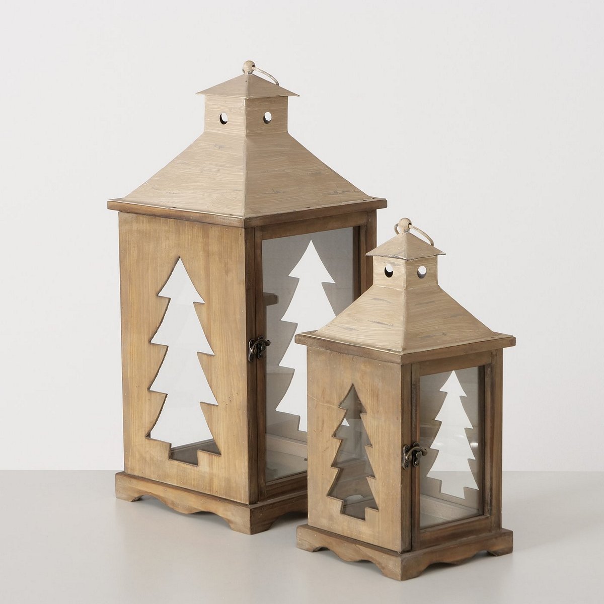 ΦΑΝΑΡΙ Set/2 Lungau ΞΥΛΟ ΦΥΣΙΚΟ ΜΕΤΑΛΛΟ ΕΚΡΟΥ 18x18x39cm 24x24x54cm